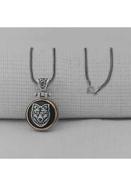 Bozkurt Motifli Ortası Dönen 925 Ayar Gümüş Erkek Kolye