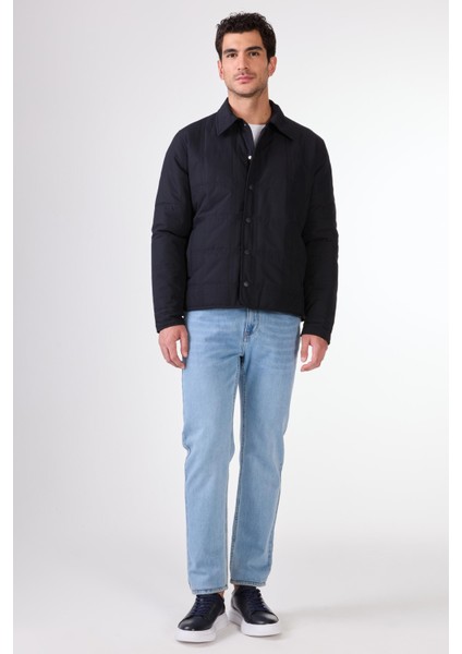 Lacivert Kapitone Slim Fit Çıtçıt Kapamalı Erkek Mont modelleri