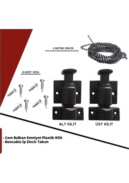 Ayrıntıshop Cam Balkon Emniyet Plastik Kilit - Boncuklu Ip Zincir Takım Seti modelleri