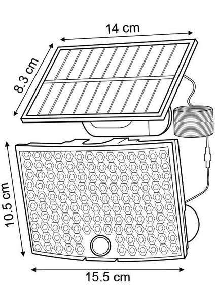 268 Led'li Solar Projektör 60W Güneş Enerjili 5 mt Kablo Sensörlü Kumandalı Heroled Dış Mekan IP65