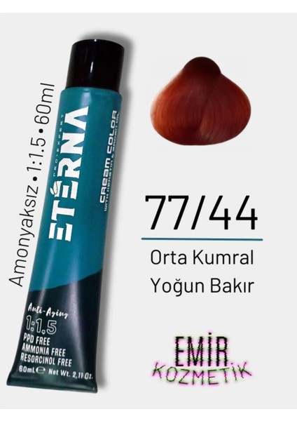 Amonyaksız Doğal Saç Boyası - 77/44 Orta Kumral Yoğun Bakır