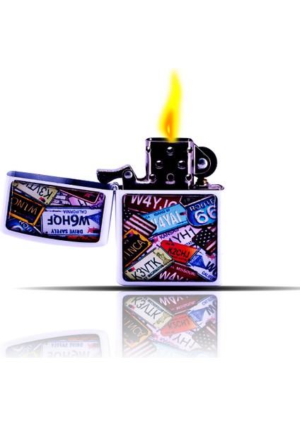 Amerika Lisans Plakası Beyaz Benzinli Çakmak