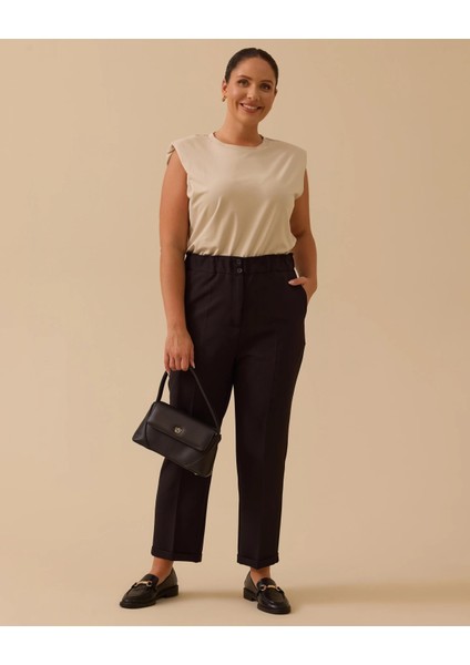 Gala-Xi Büyük Beden Elastik Bel Bilek Boy Pantolon 10002521014024 Siyah