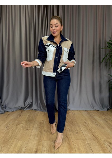 Bej Kuş Detaylı Jean Ceket fırsatları