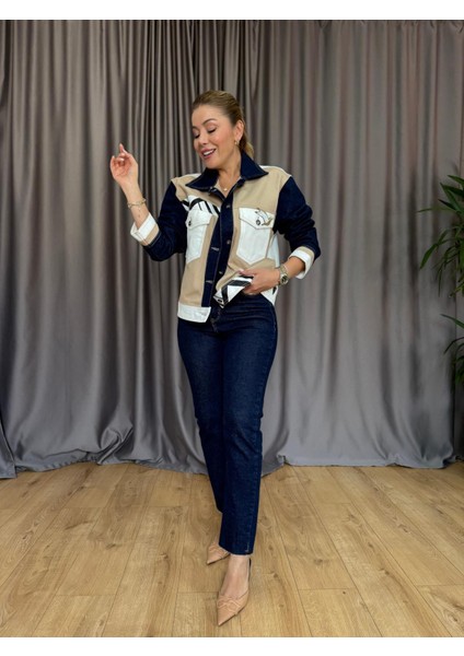 Bej Kuş Detaylı Jean Ceket indirimleri