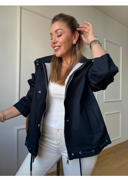 Lacivert Kapüşonlu Ceket