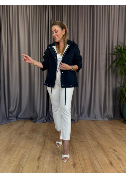 Lacivert Kapüşonlu Ceket modelleri