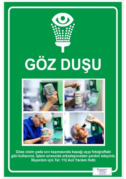 Göz Duşu Levhası Görsel Anlatımlı Türkçe Açıklamalı 35X50 cm