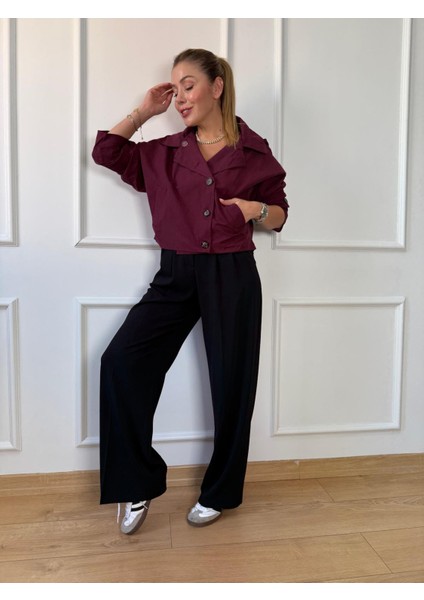 Bordo Kapüşonlu Trençkot