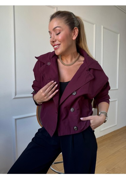 Bordo Kapüşonlu Trençkot indirimleri