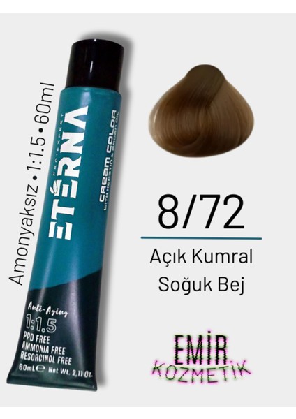 Amonyaksız Doğal Saç Boyası - 8/72 Açık Kumral Soğuk Bej