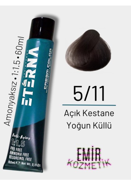 Amonyaksız Doğal Saç Boyası - 5/11 Açık Kestane Yoğun Küllü