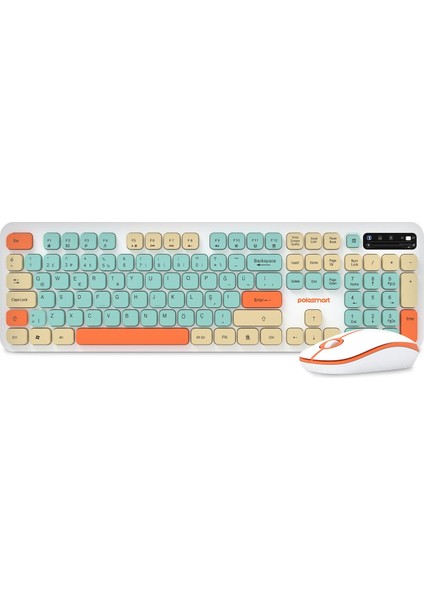PSK12 Kablosuz 2.4 Ghz Pilli Klavye & Mouse Set Beyaz