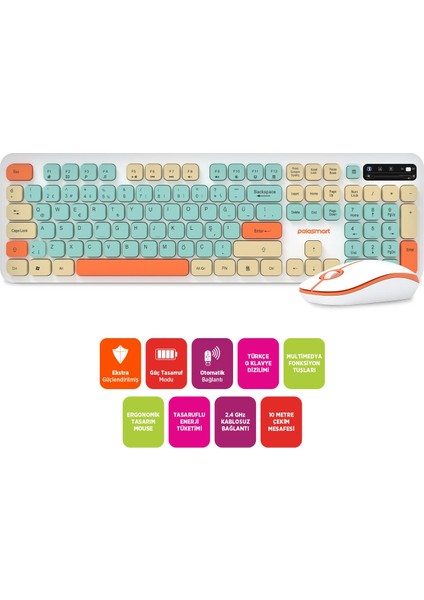 PSK12 Kablosuz 2.4 Ghz Pilli Klavye & Mouse Set Beyaz modelleri