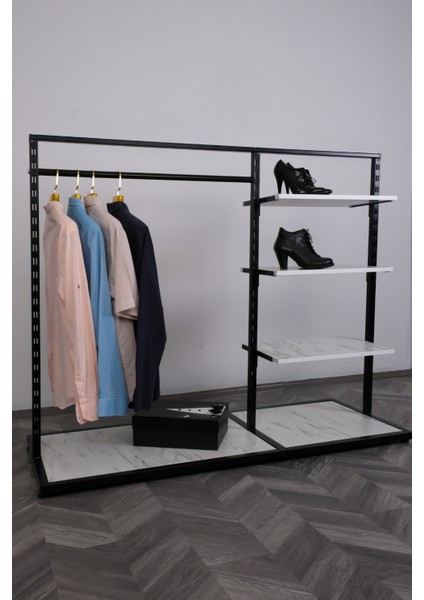 Raflı ve Askılı Siyah Mağaza Standı