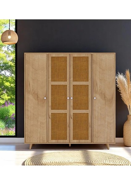 Bali Bohem Jüt 4 Kapaklı Gardırop Jüt Mdf Kapaklı Elbise Dolabı 160CM fiyatları