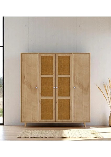 Bali Bohem Jüt 4 Kapaklı Gardırop Jüt Mdf Kapaklı Elbise Dolabı 160CM modelleri