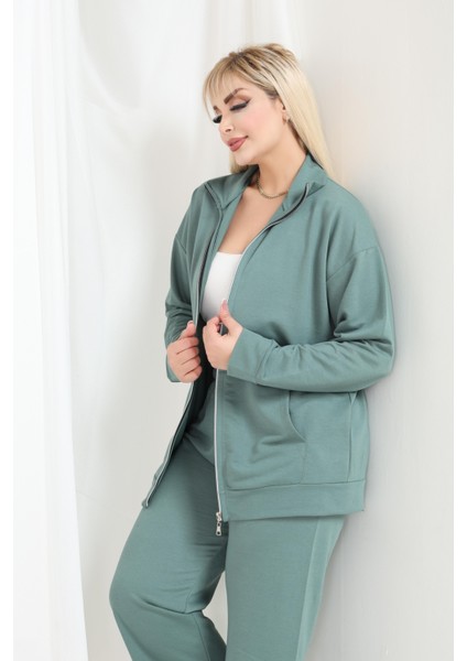 Kadın Büyük Beden Fermuarlı Uzun Kollu Rahat Günlük Eşofman Takım modelleri