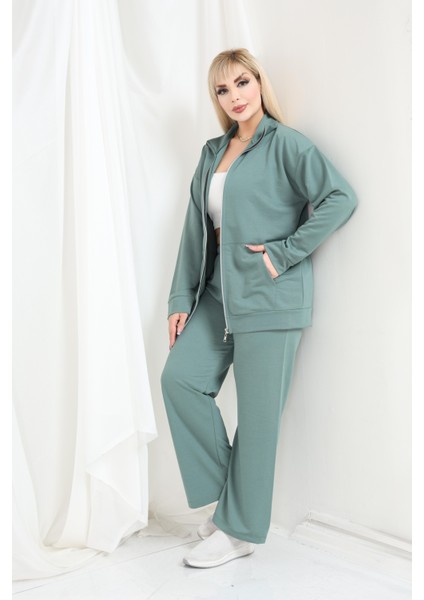 Kadın Büyük Beden Fermuarlı Uzun Kollu Rahat Günlük Eşofman Takım indirimleri