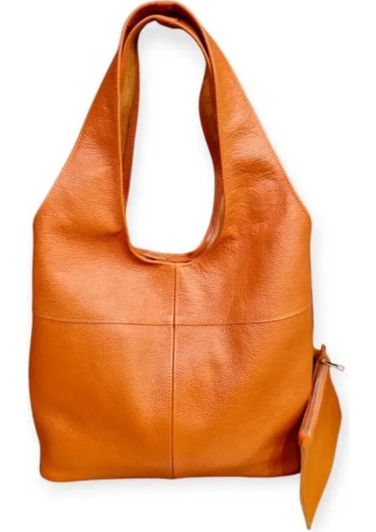 Randy Hakiki Deri Turuncu Omuz Çantası
