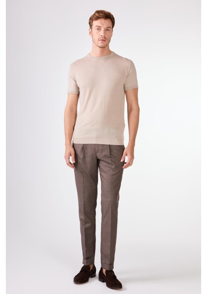 Kahve Düz Slim Fit Casual Erkek Pantolon