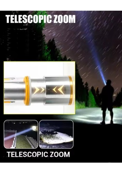 GP-222 Zoomlu 1000LM Şarjlı Çok Fonksiyonlu El Feneri - Beyaz-Kırmızı-Sarı Ledli 6 Mod Kamp Lambası indirimleri