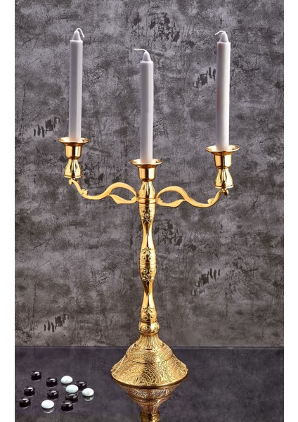 3 Lü Döküm Zamak Dekoratif Şamdan Mumluk Büyük Boy Dekorasyon Obje Mumluk