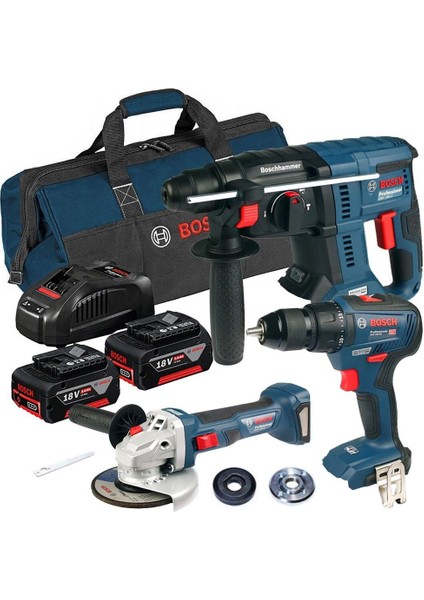 Professional Gsr 18V-50 + Gbh 180 + Gws 180 2 x Gba 18V 3'lü Set 5.0AH 18V -