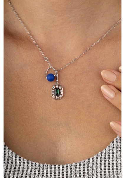 Emerald Kesim Zümrüt 925 Ayar Gümüş Kadın Kolye