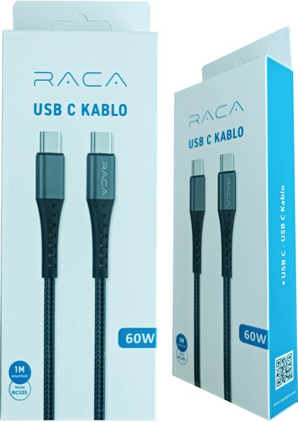 60W Type-C - Type-C 60W 1 Metre Hızlı Şarj Özellikli Örgülü Şarj ve Veri Kablosu