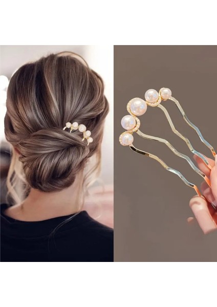 1 Adet-Kadınlar Için Elegant Saç Takı – Incili Fransız Twist Saç Çatalı, Vintage Bun Maker