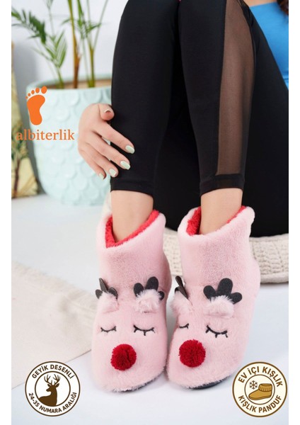 Kız Çocuk Geyik Figürlü Ev Botu Panduf Çocuk Peluş Rahat Sessiz Kaymaz Taban Ev Ayakkabısı
