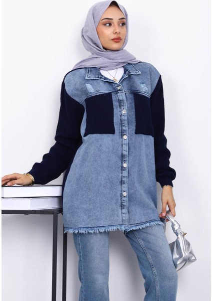 Lacivert Kot Garnili Triko Hırka