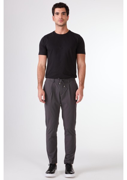Antrasit Bağcıklı Pileli Jogger Erkek Pantolon