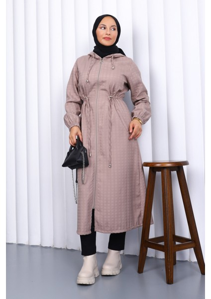 Vizon Kapşonlu Büyük Beden Kapitone Uzun Kaban fiyatları