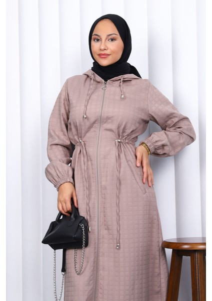 Vizon Kapşonlu Büyük Beden Kapitone Uzun Kaban modelleri