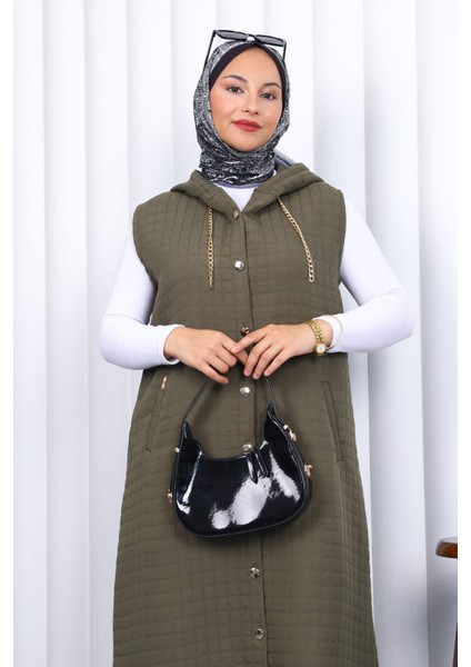 Haki Kapüşonlu Kapitone Uzun Yelek fırsatları