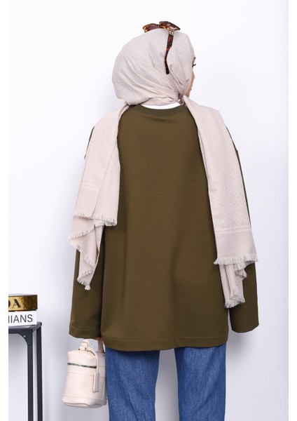 Haki Bisiklet Yaka Iki Iplik Oversize Sweatshirt fırsatları
