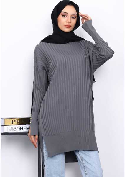 Füme Önü Kısa Arkası Uzun Triko Tunik