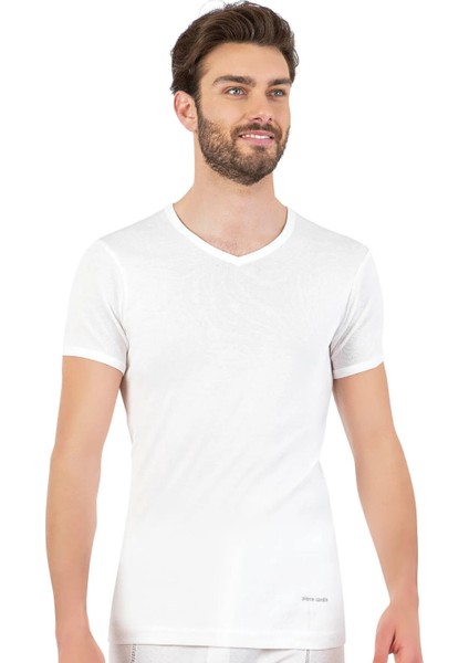 442 Erkek %100 Pamuk Ribana V Yaka Yarım Kol Fanila-Beyaz fiyatları