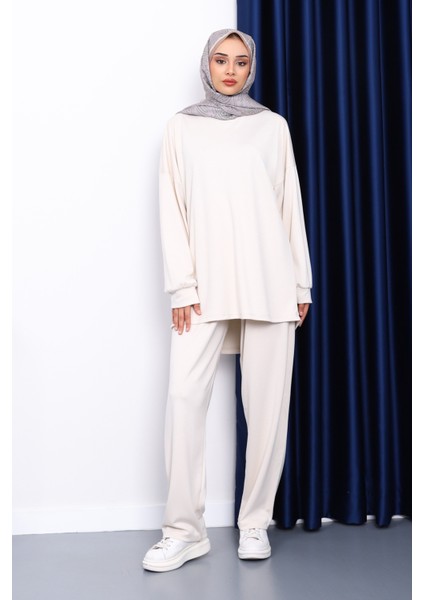 Taş Bisiklet Yaka Tunik Pantolonlu Takım