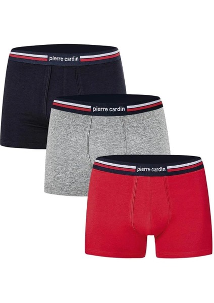 395 Erkek Lastiği Çizgili 3'lü Boxer-Kırmızı&grimelanj&lacivert