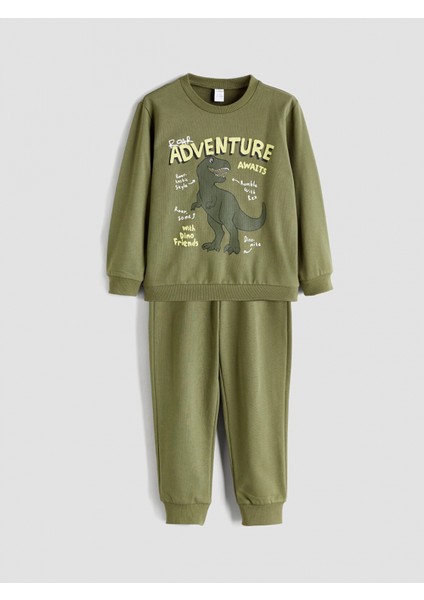 Lcw Kids Haki Dinazor Baskılı Erkek Çocuk Sweatshirt ve Eşofman Alt 2'li