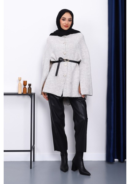 Gri Kemerli Şordonlu Triko Panço fiyatları