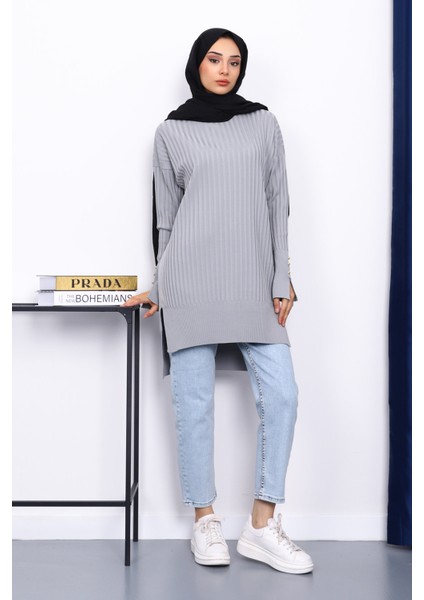 Gri Önü Kısa Arkası Uzun Triko Tunik fiyatları