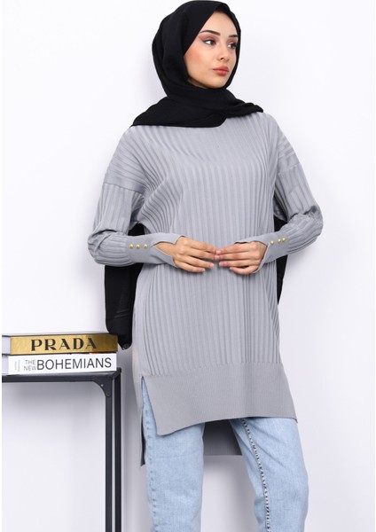 Gri Önü Kısa Arkası Uzun Triko Tunik modelleri