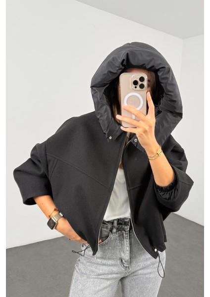 Siyah Kaşe Bomber Mont 99691 modelleri