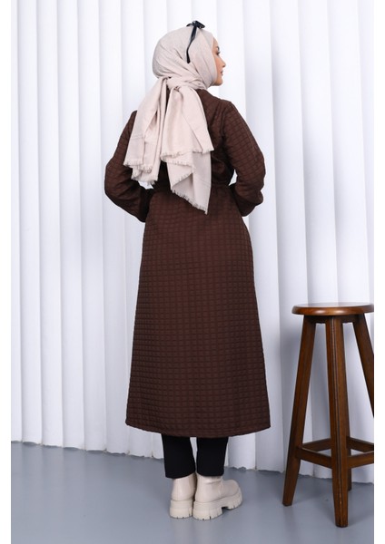 Kahverengi Kapşonlu Büyük Beden Kapitone Uzun Kaban fırsatları