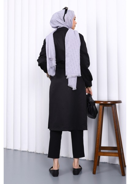 Siyah Kruvaze Yaka Düğmeli Trençkot fırsatları