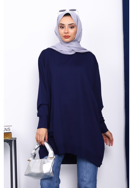 Lacivert Bisiklet Yaka Merserize Tunik